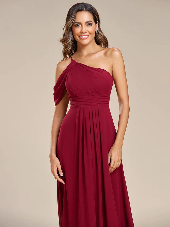 Asymmetrical One-Shoulder Sleeveless Chiffon Bridesmaid Dress/Prom Dresses